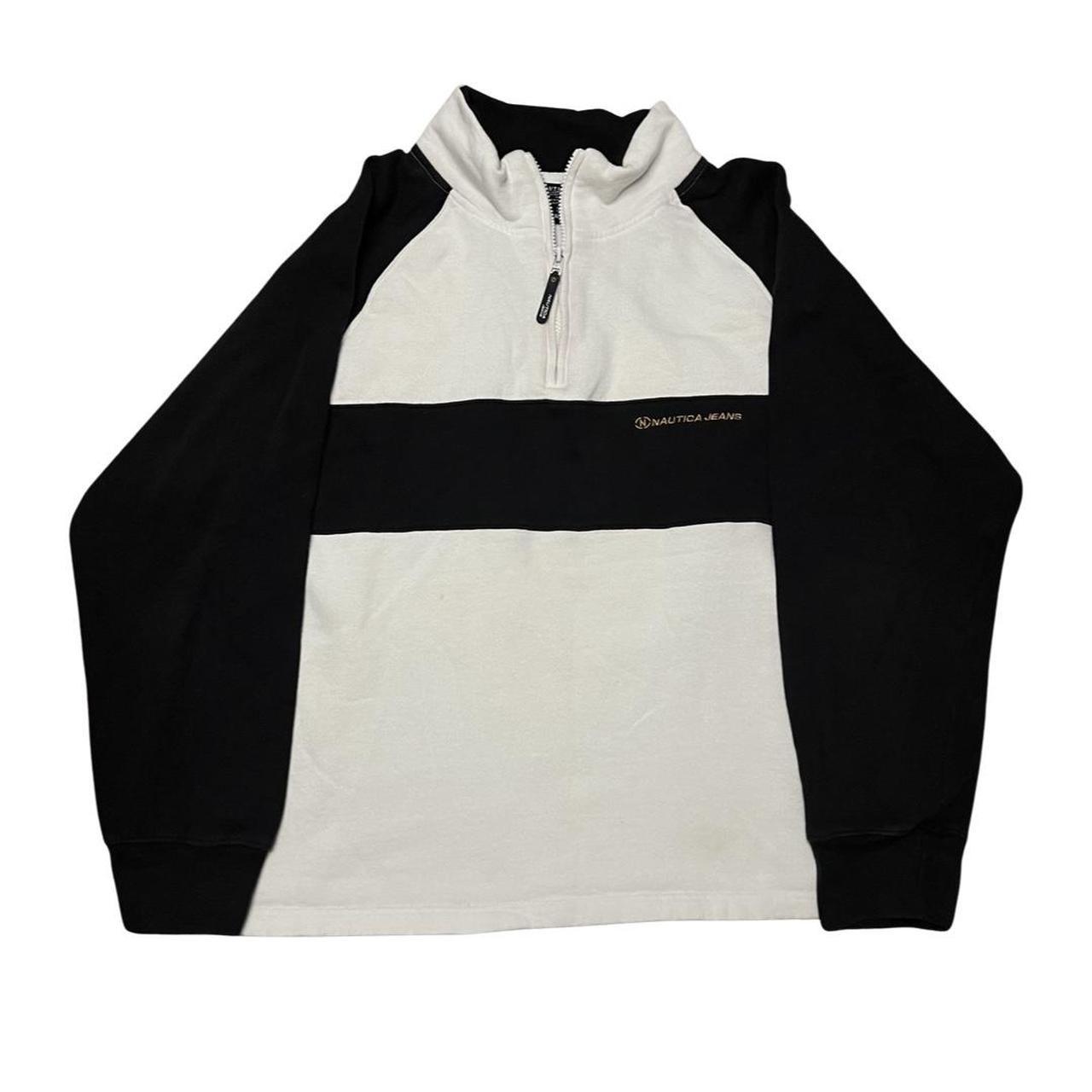 Nautica Men's Black and White Sweatshirt Depop
