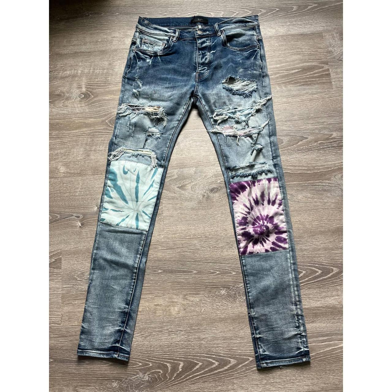 Amiri Tie-Dye Art Patch Jeans Blue Size 32 Size 32... - Depop