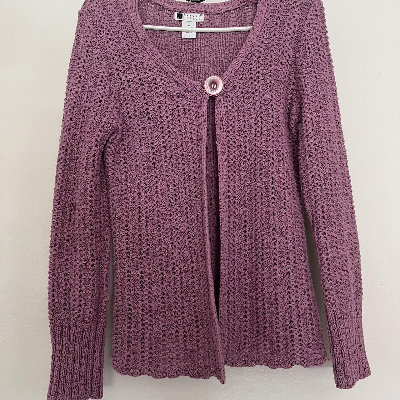 knitted purple cardigan size s but fits more like a... - Depop