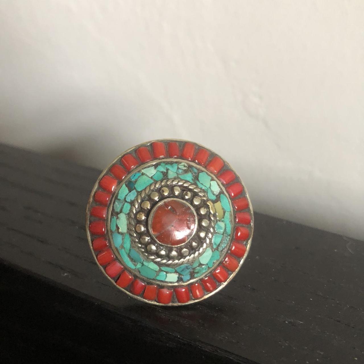 Native Women's Ring - Multi/Red – Size 9 Turquois… - image 1