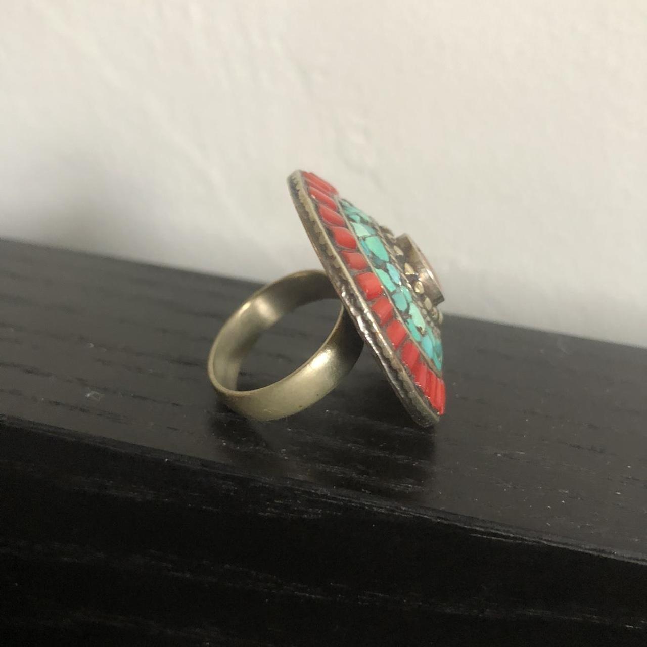 Native Women's Ring - Multi/Red – Size 9 Turquois… - image 2