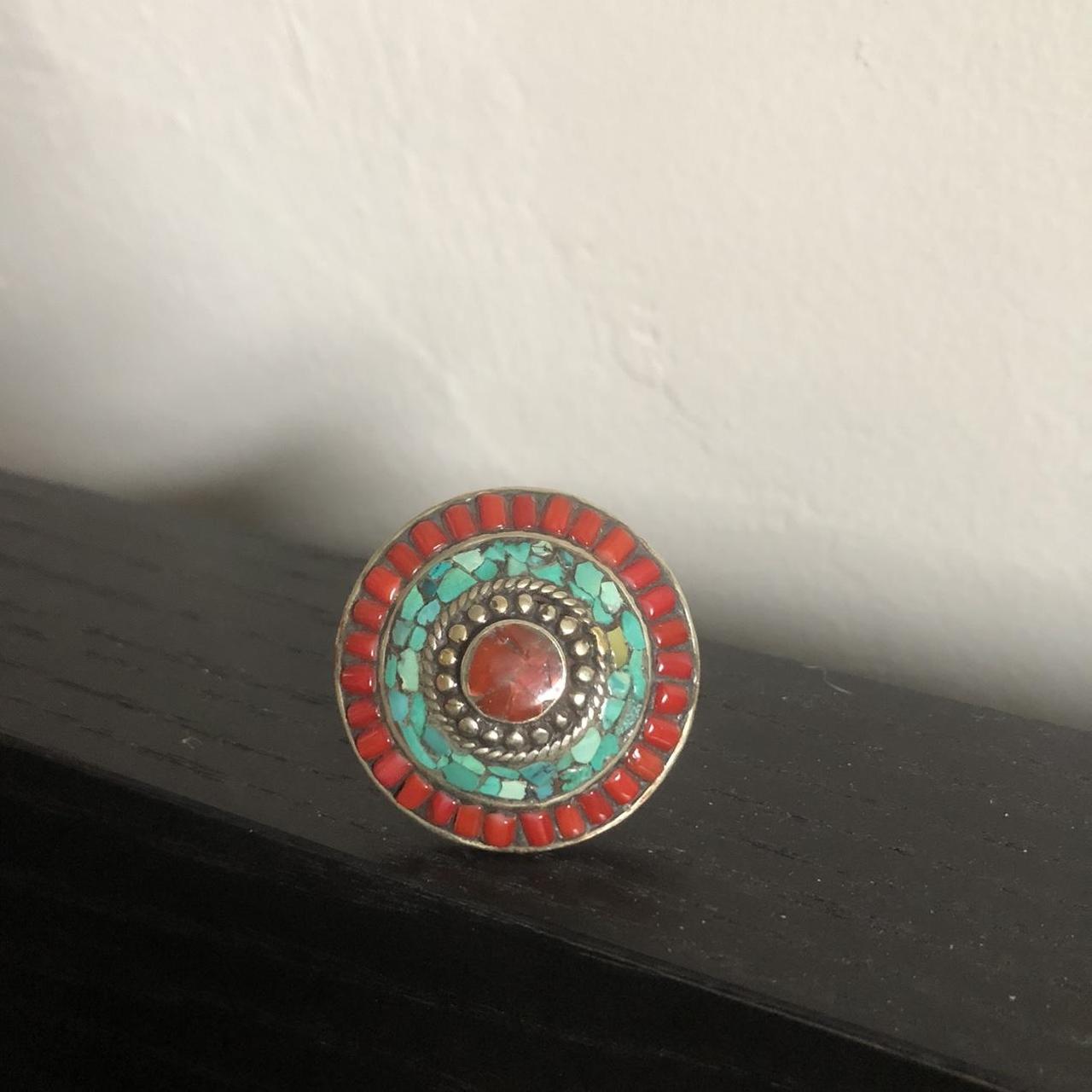 Native Women's Ring - Multi/Red – Size 9 Turquois… - image 4