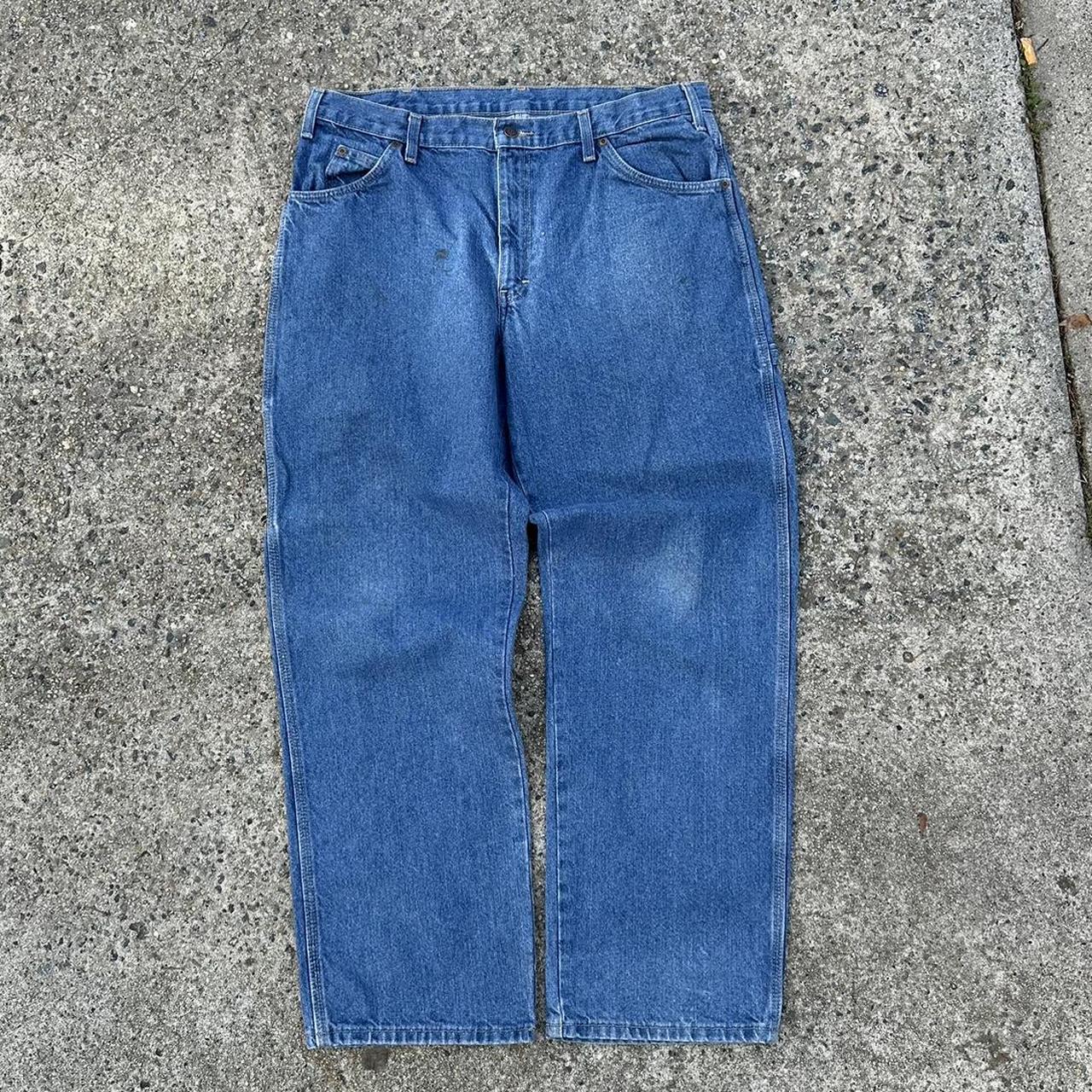 Y2k wide leg denim dickies Couple of blemishes,... - Depop