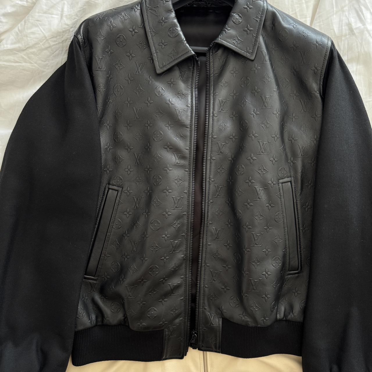 Lv Black Leather Jacket Men Louis Vuitton Monogram Embossed