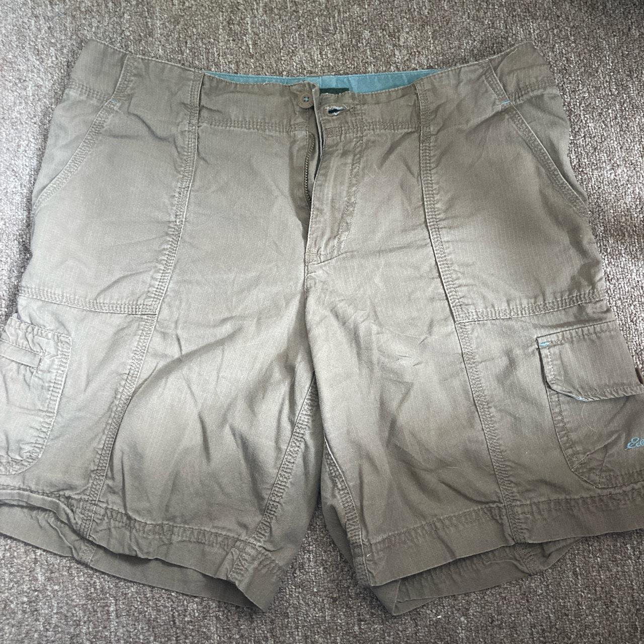 brown + blue eddie bauer cargo shorts, lightly worn,... - Depop