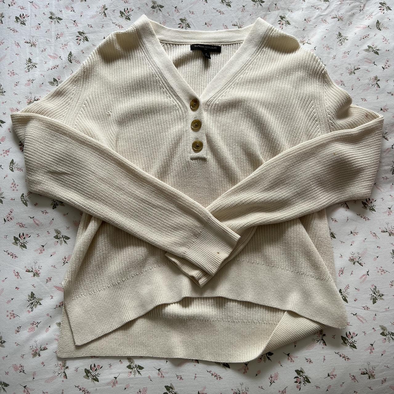 Cream White Womens Button up sweater -Size:... - Depop