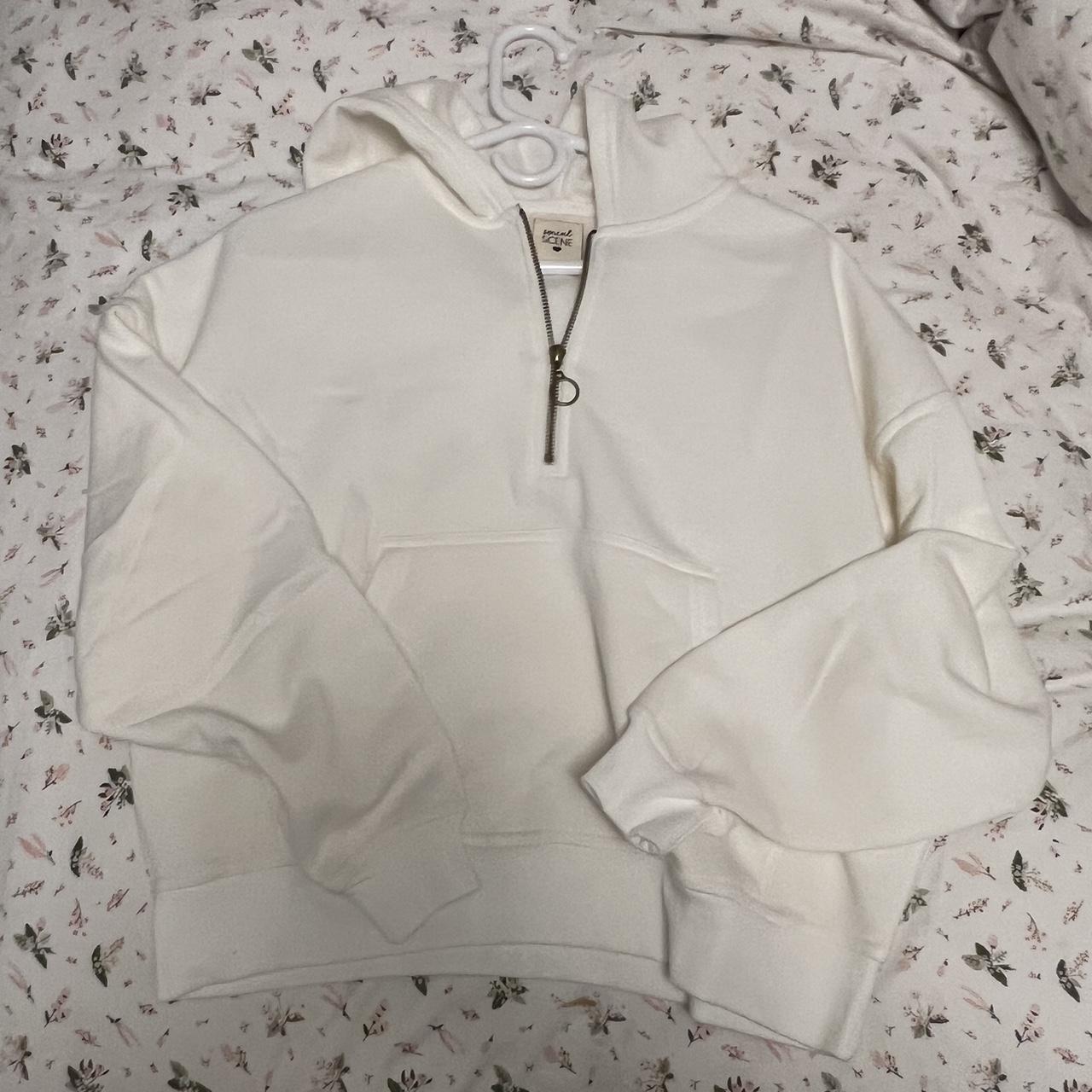 Cream white zip up hoodie -Size: xs #coquette... - Depop