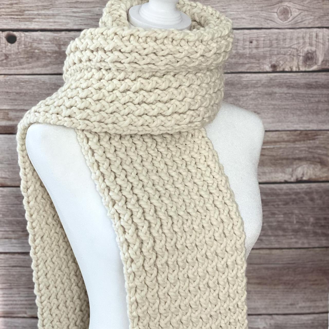 Fisherman Cream Knitted Long Scarf Cream White Long... - Depop