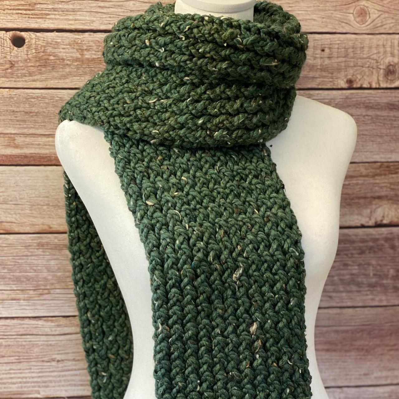 Chunky Green Kale Long Scarf Super Bulky Knitted... - Depop