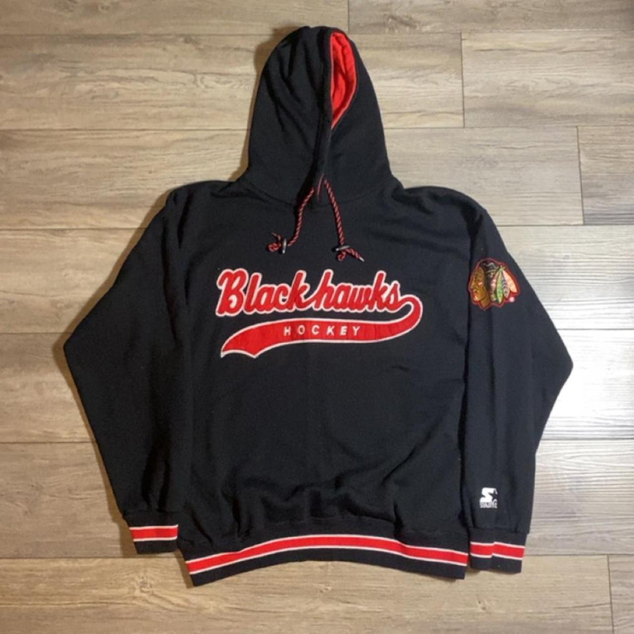 Vintage 90s Chicago Black Hawks Starter Hoodie. The... - Depop