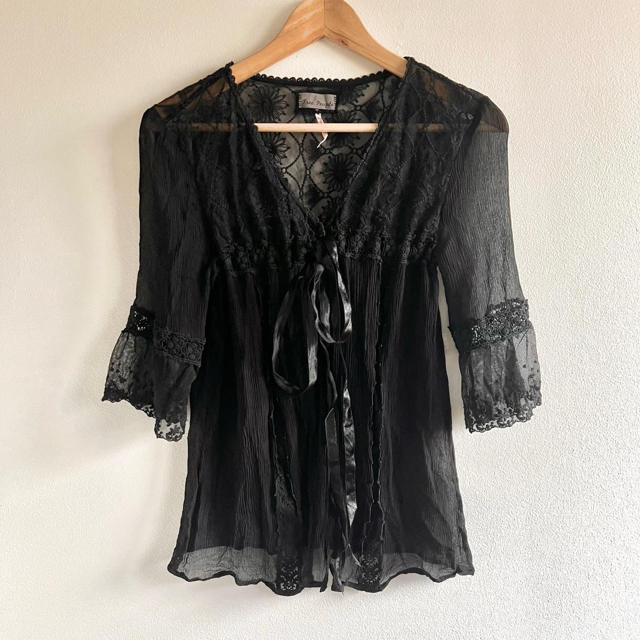 Gorgeous, sheer black lace blouse from Free People.... - Depop