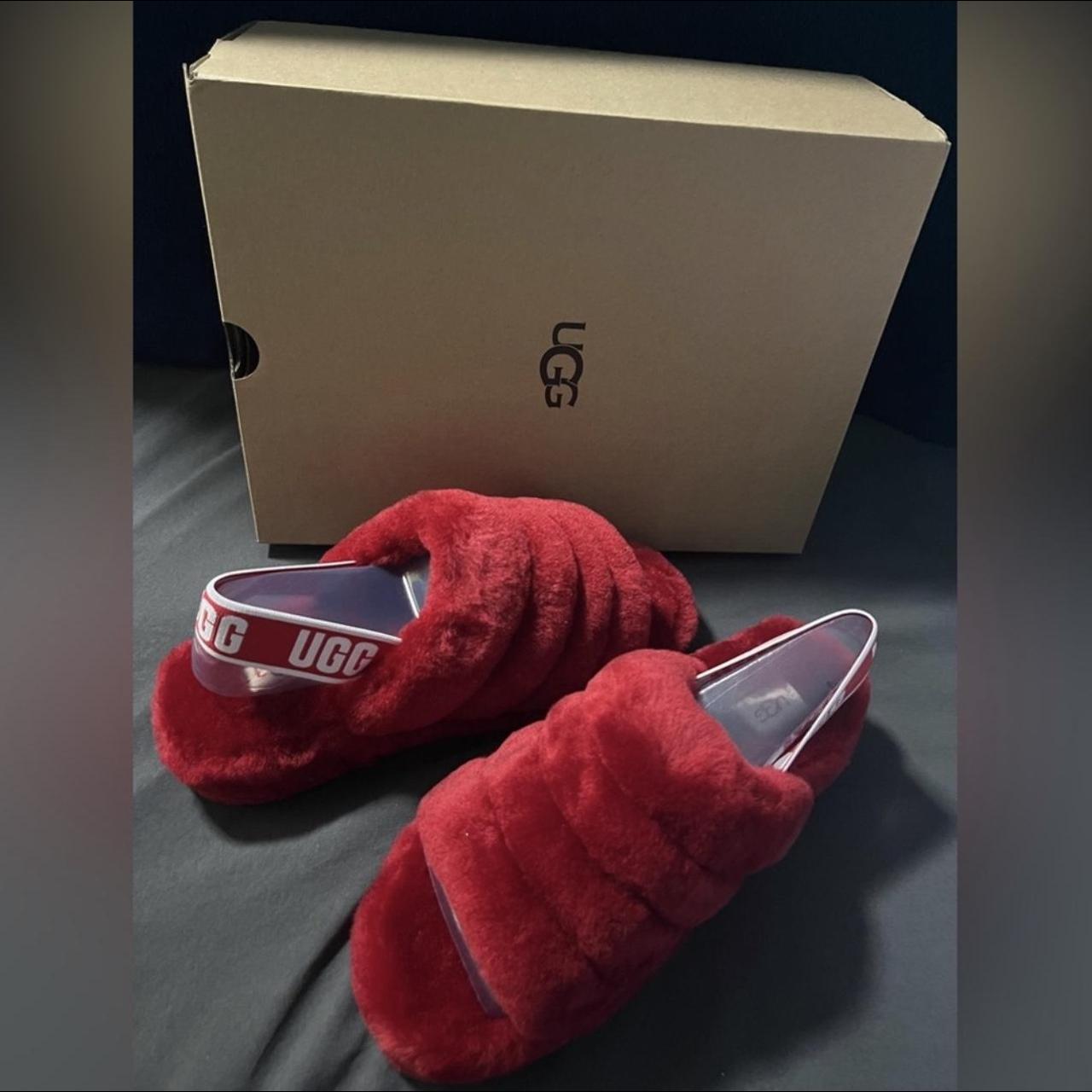 red fur ugg slides