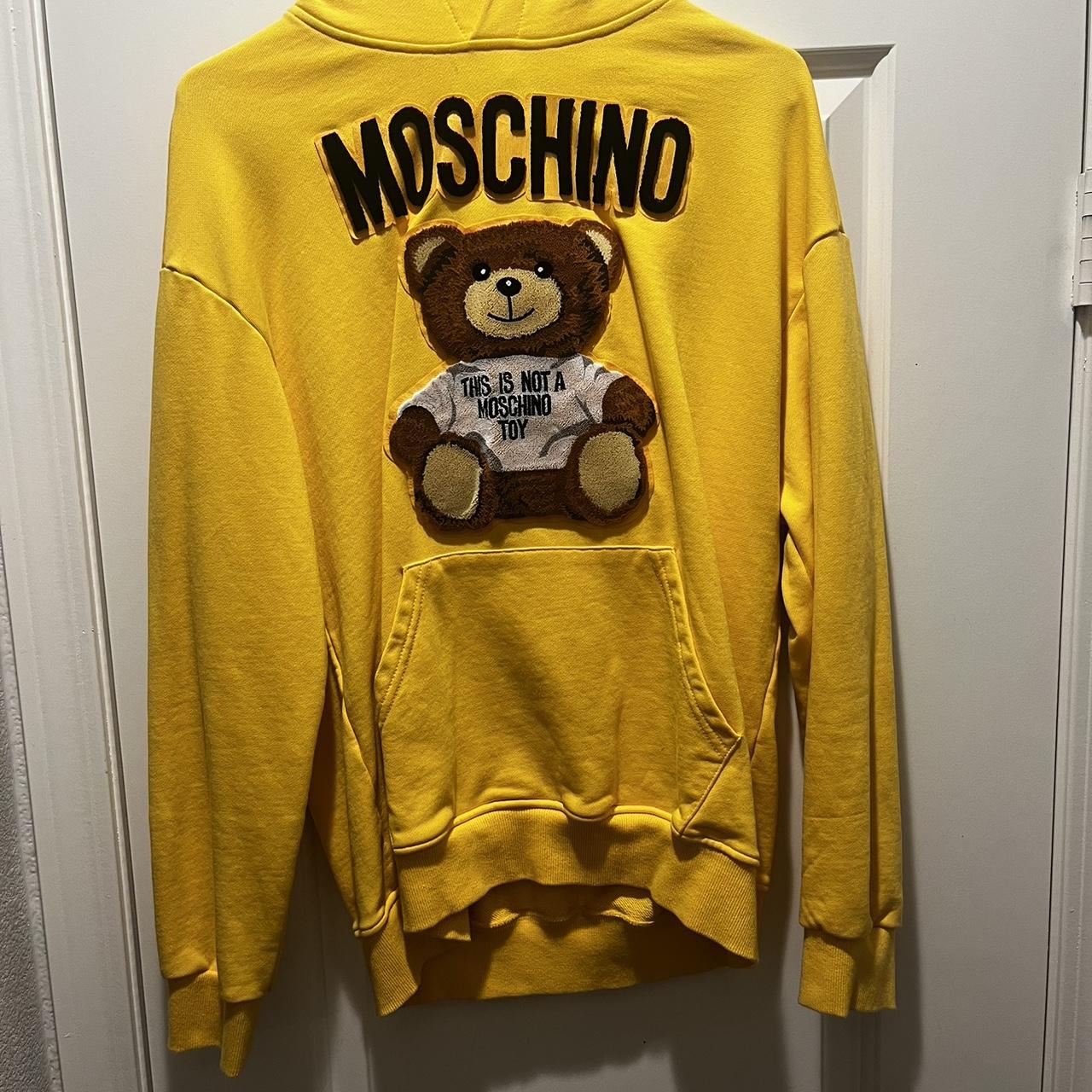 yellow designer hoodie brand Moschino Depop