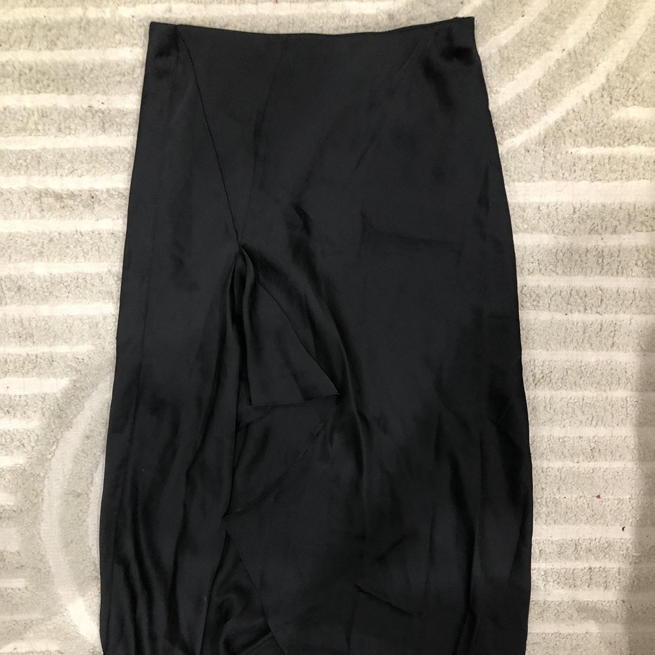 GLASSONS Black Satin Midi Skirt; Worn twice - Depop