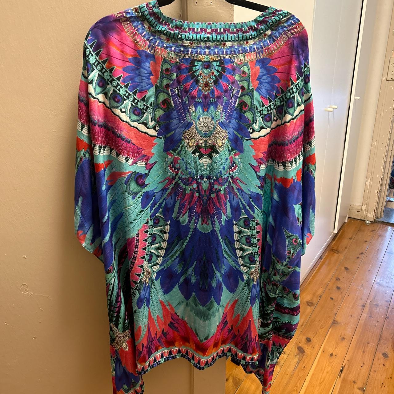 Camilla multicoloured vibrant v neck embellished... - Depop