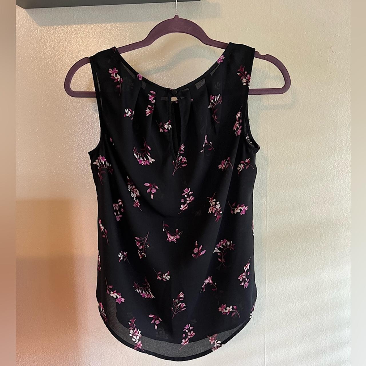 Black and Purple Floral Worthington Tank Blouse Only... - Depop