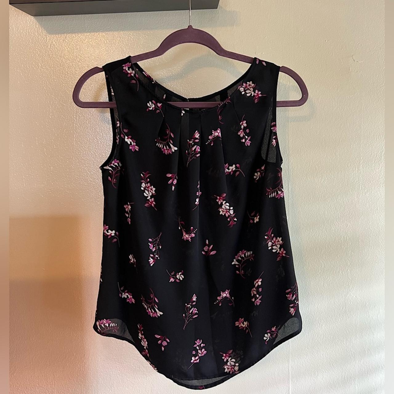 Black and Purple Floral Worthington Tank Blouse Only... - Depop