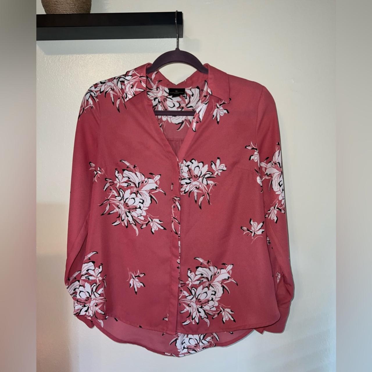 Worthington Petite Button Down Blouse Pink with... - Depop