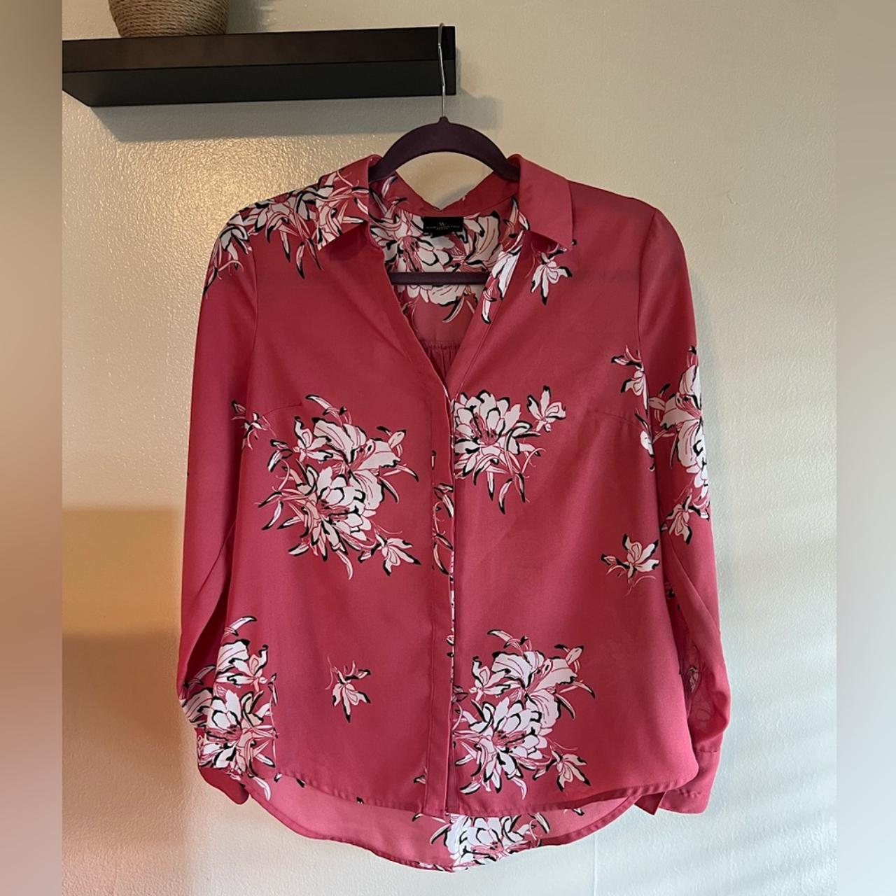 Worthington Petite Button Down Blouse Pink with... - Depop