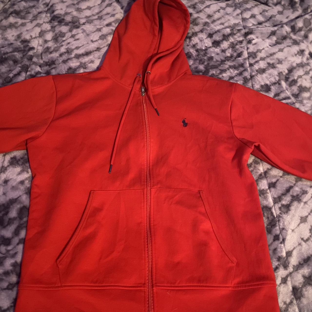 Red polo hoodie - Depop