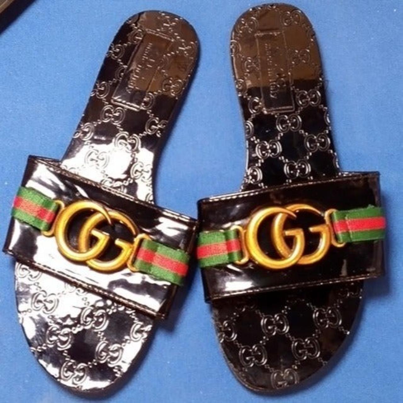 Gucci Size US 11.5 Women's Black Flip Flops (EURO... - Depop