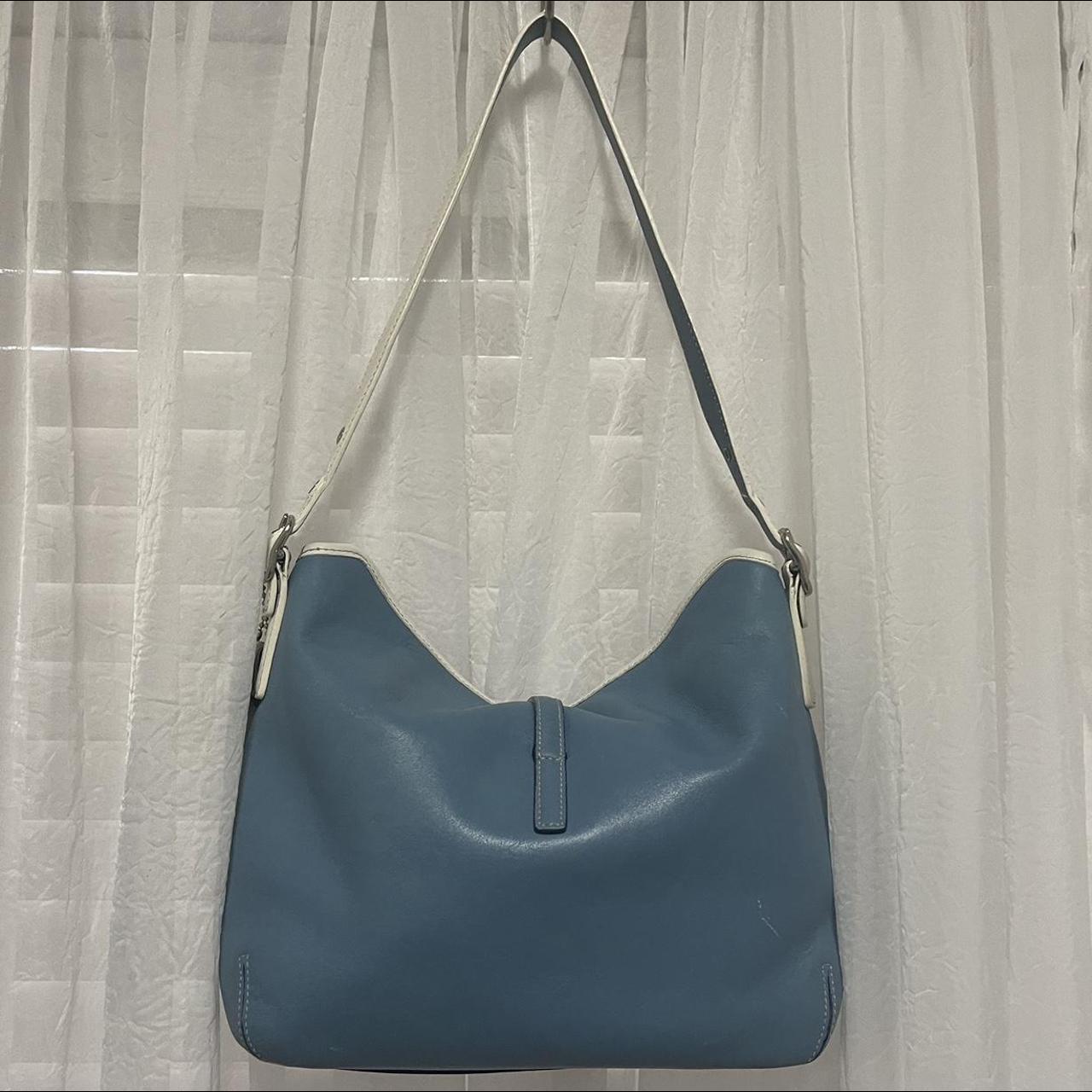 Coach Blue White Color Block Leather Field Bucket w - Depop