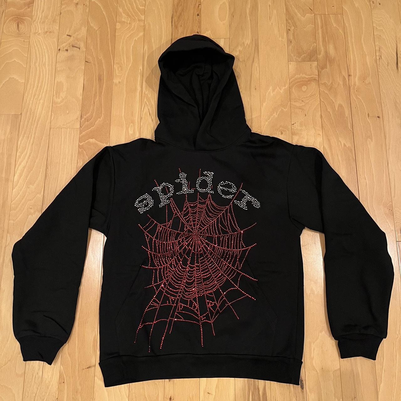 Black Sp5der Rhinestone Hoodie Size X-Large Brand... - Depop