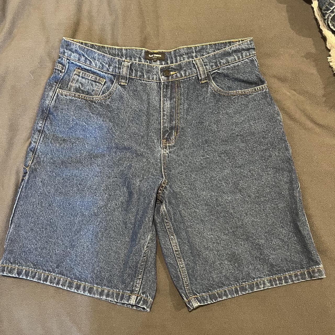 dark blue denim jorts fast times worn once great... - Depop