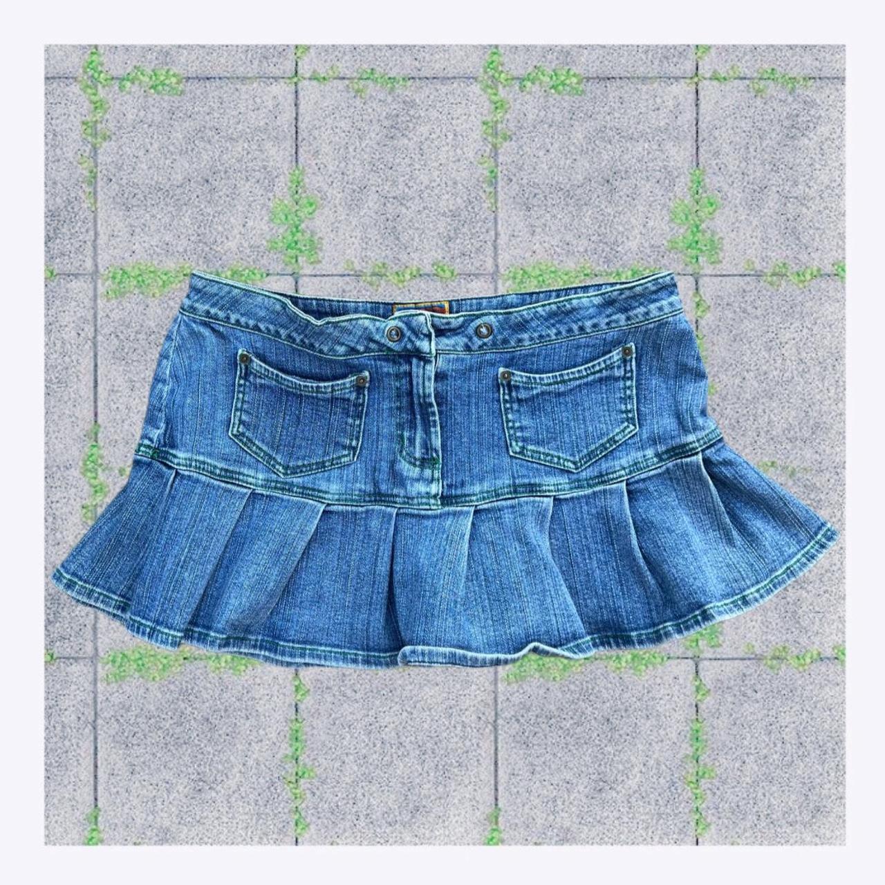 Jean Pleated Mini Skirt Brand: Blue Asphalt Size L... - Depop