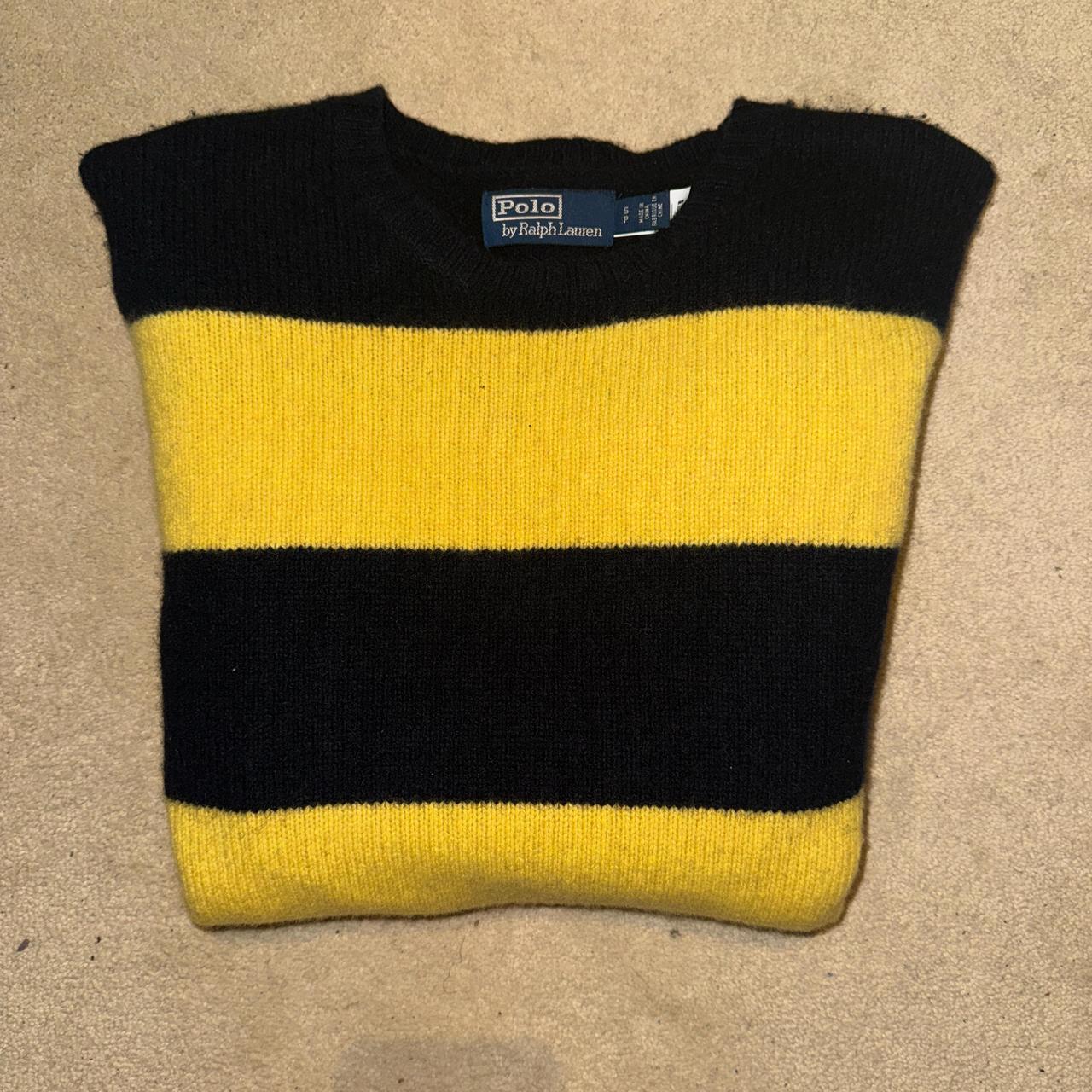 Ralph Lauren Yellow Black Striped Jumper, Cashmere