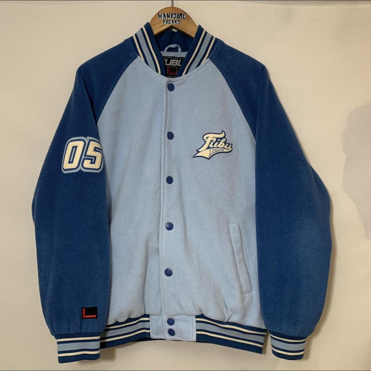 FUBU Men's Blue and Cream Jacket | Depop