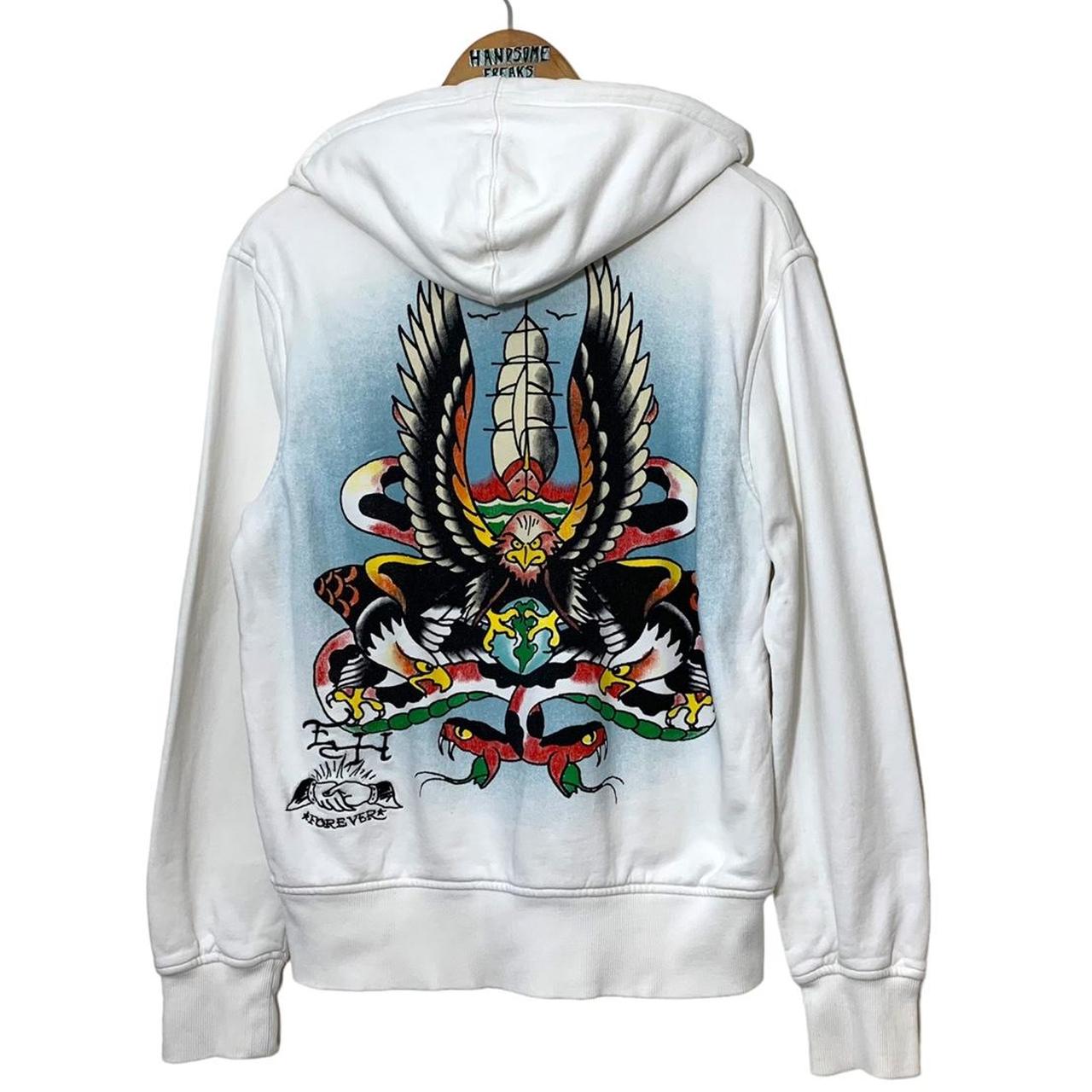 Y2K Ed Hardy Tattooing Zip-up Hoodie - White 100%... - Depop