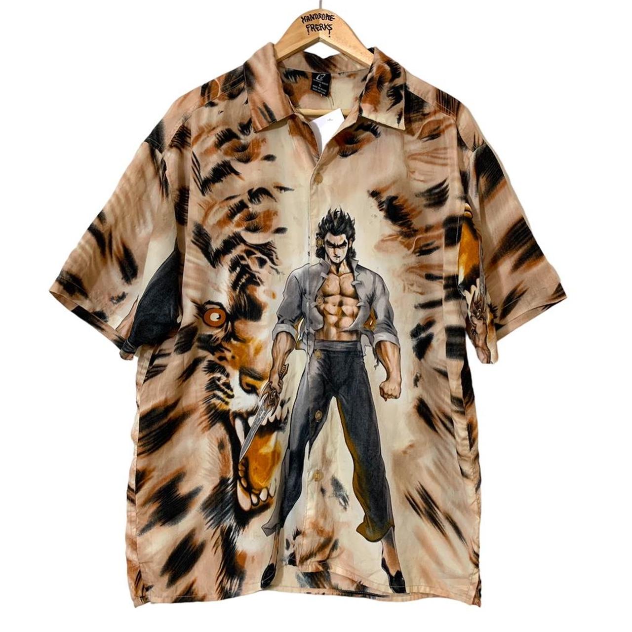 Y2K Claudio Nucci Tiger Anime Guy Camo Shirt - Tan,... - Depop