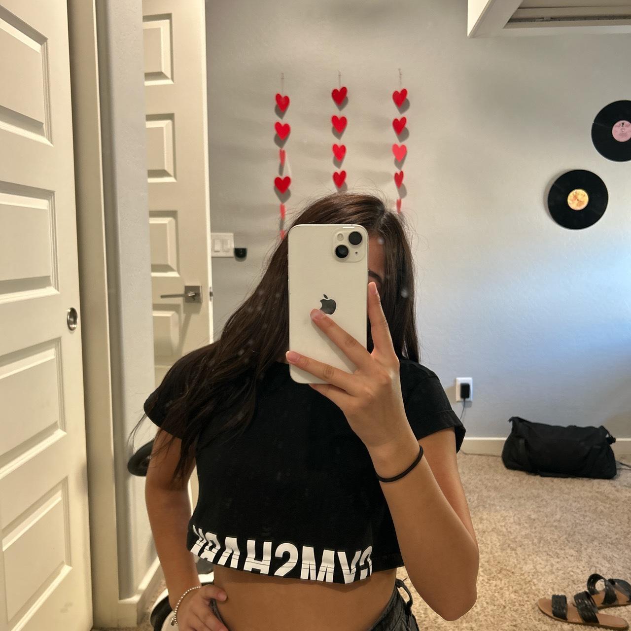gymshark baby tee for working out black with... Depop