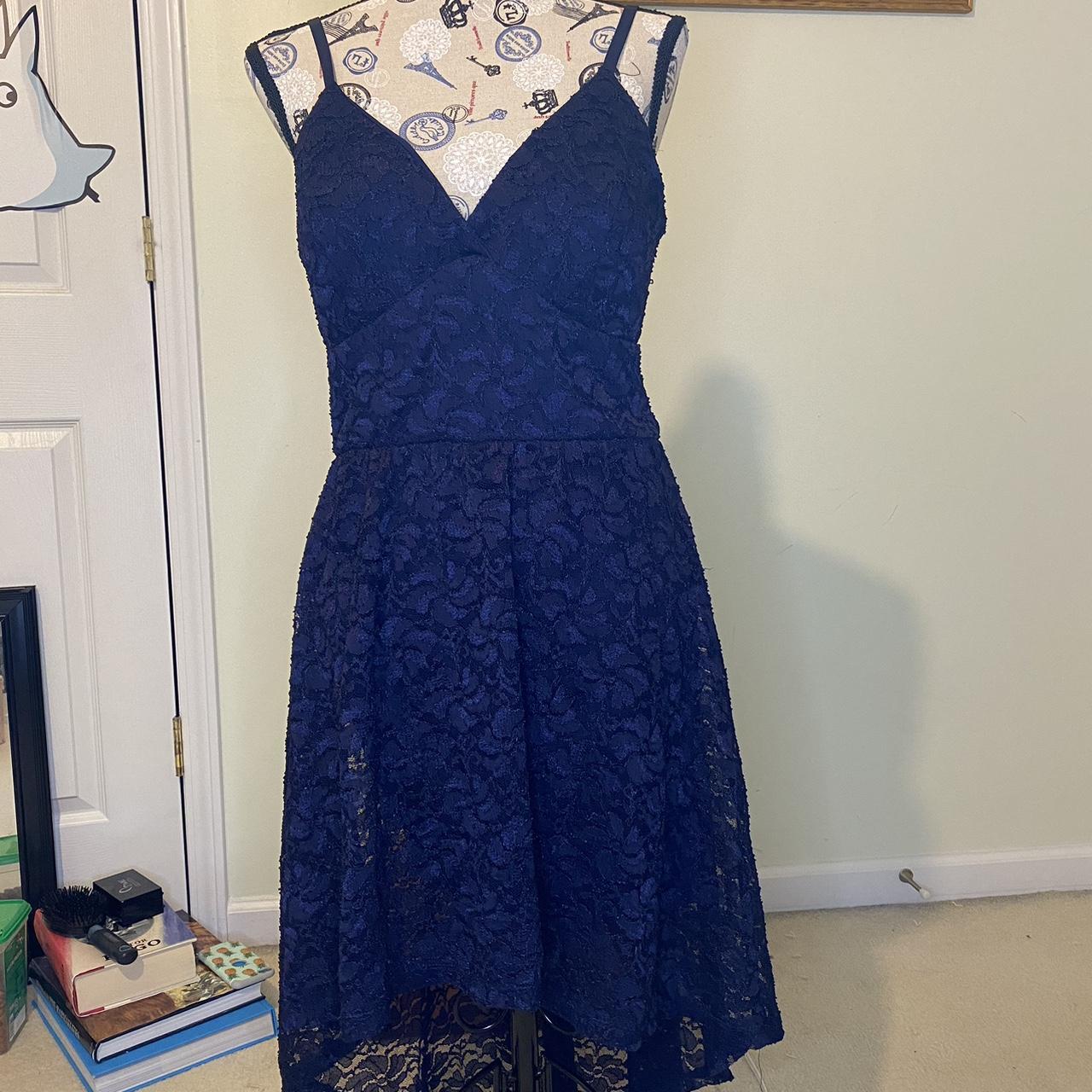 Navy blue, high-low, Lily Rose lace dress; worn only... - Depop