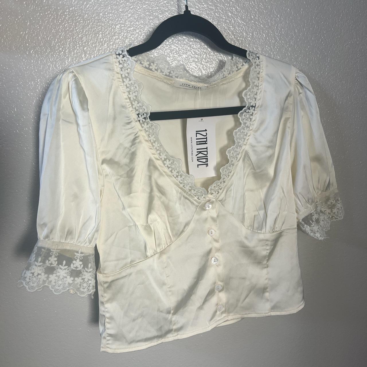 Nwt 12th Tribe Positano Satin Top Cream Color With Depop 1538