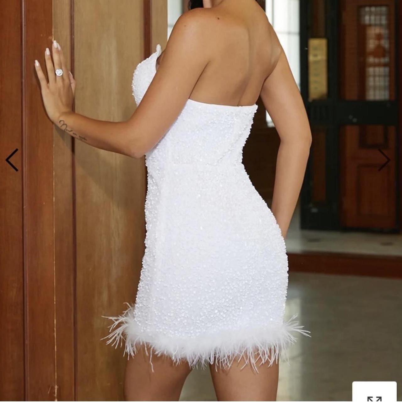 Feather Dress Womens White Sequin Dress Ziva Strapless Sequin Mini