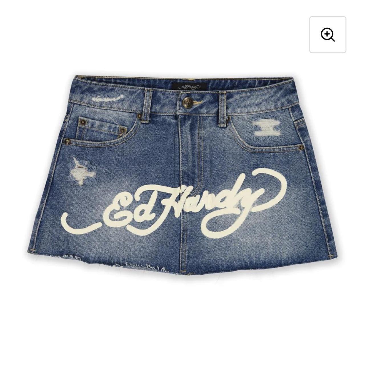 Ed Hardy Multi Tattoo Denim Mini Skirt back graphic... - Depop