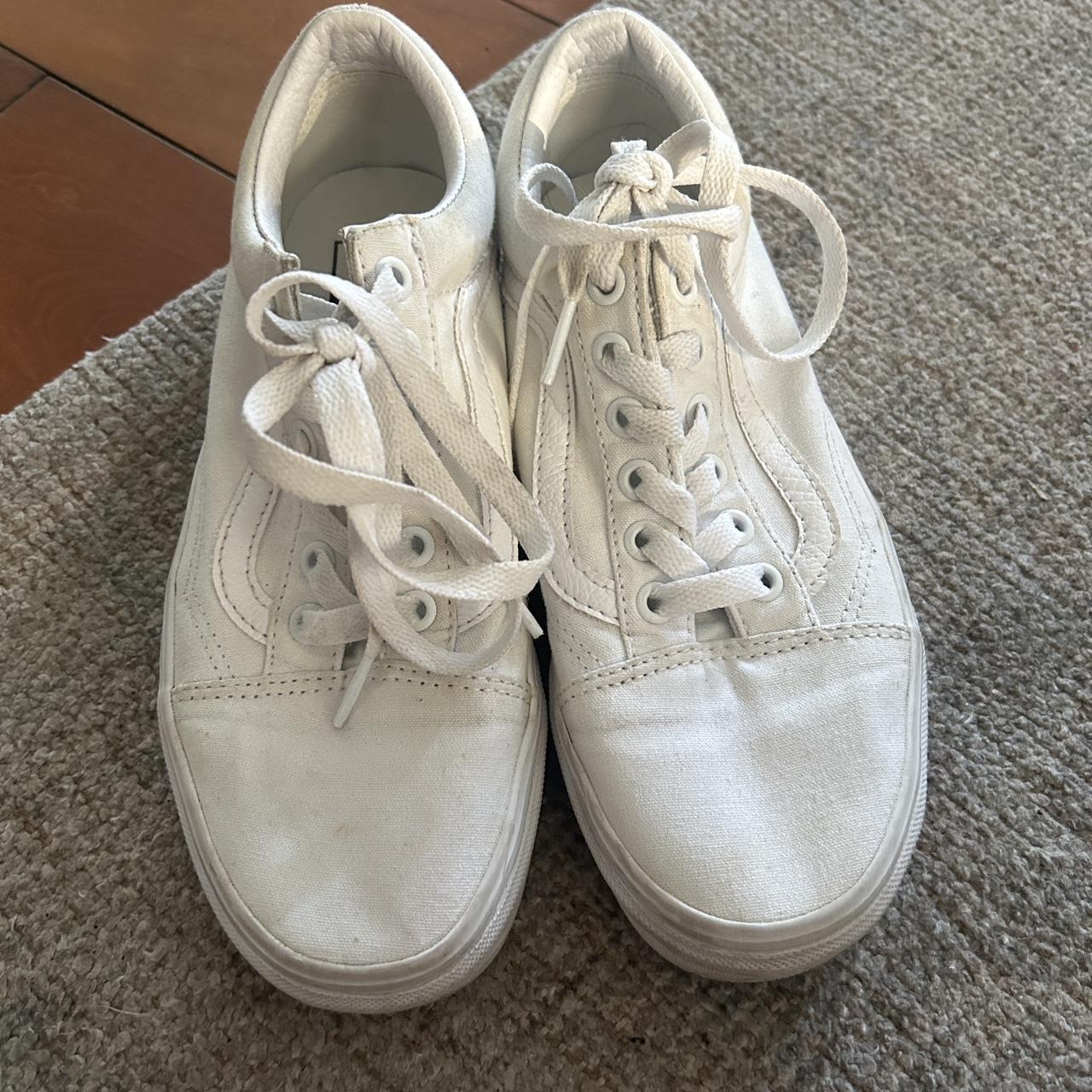 All white classic old school vans size 5.5 men 7.0... - Depop