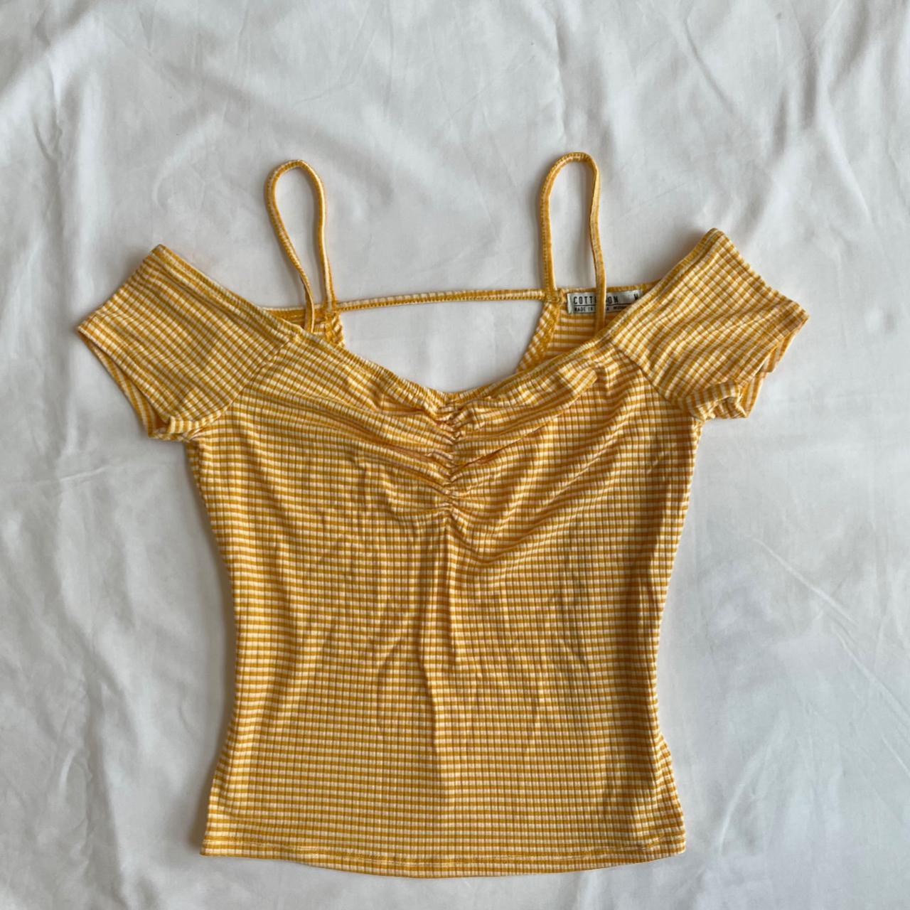 Golden yellow ruched crop top Cotton On Off the... Depop