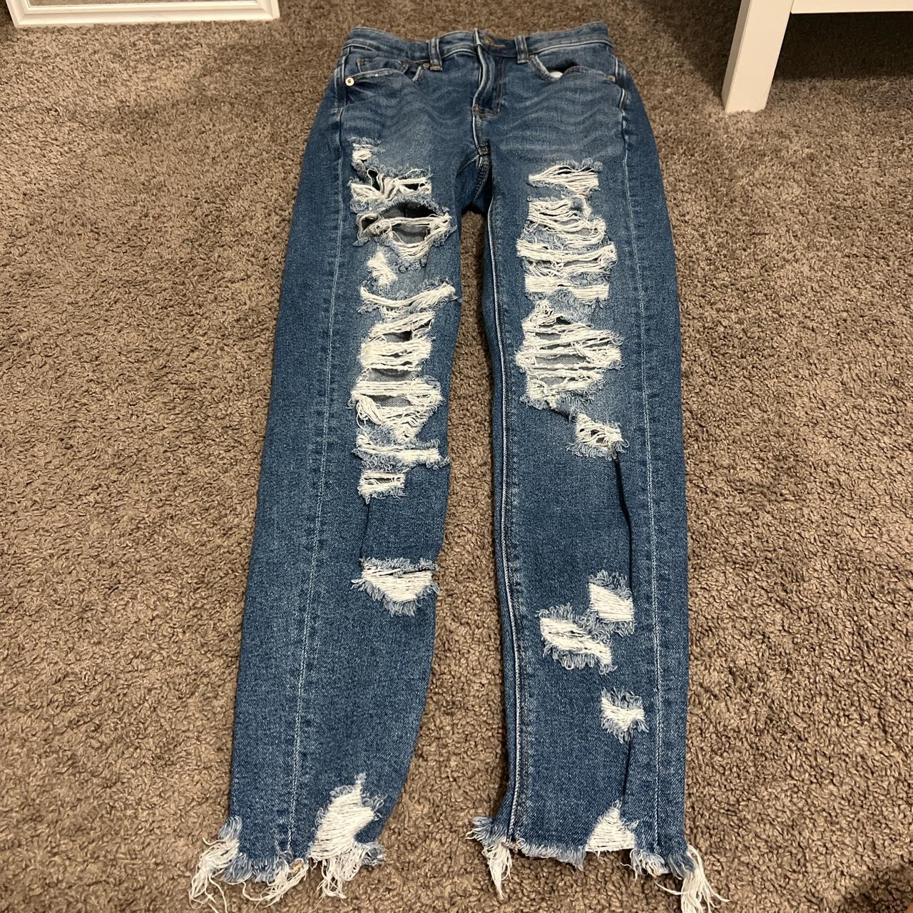 American eagle 00 regular mom jeans with lots of rips Depop