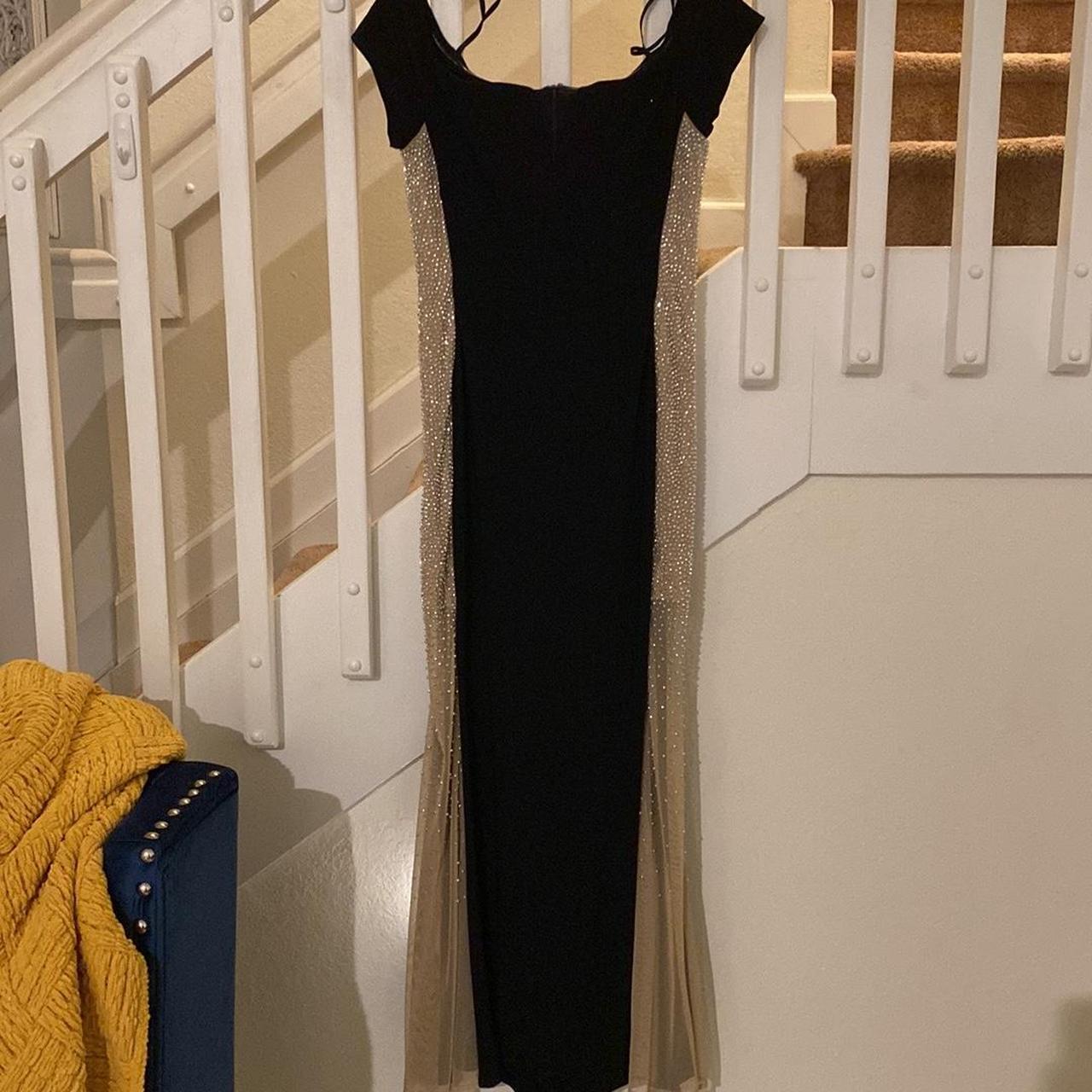 Xscape black sale and gold dress