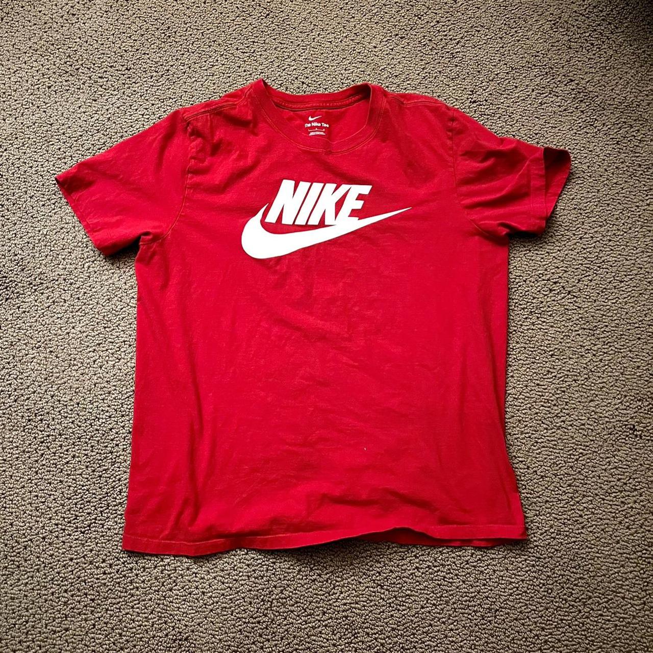 Red Nike Logo Tee (Large) Extremely Good Condition... - Depop