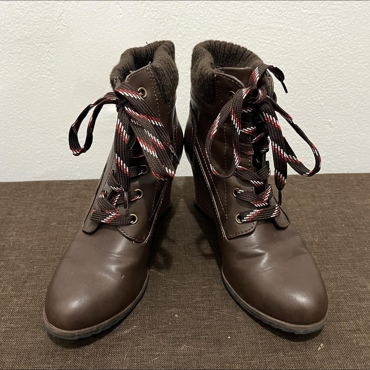 NAUTICA High Heel Boots Brown multicolored laces Depop