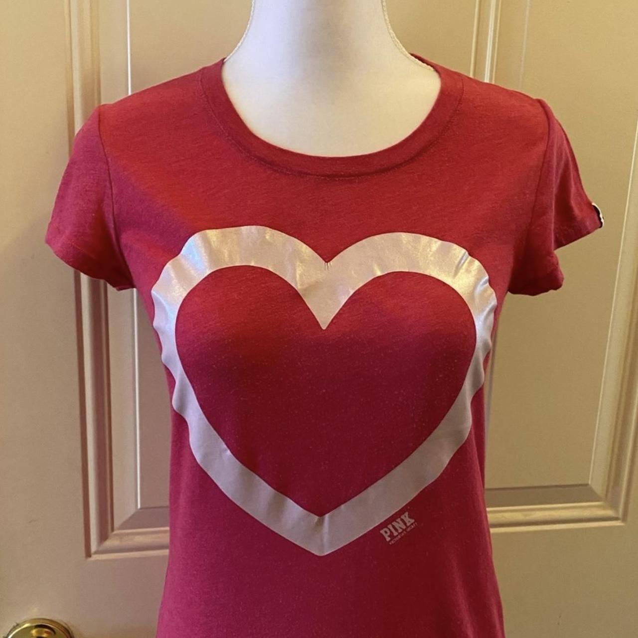 victoria’s secret pink heart tee. in good condition... Depop