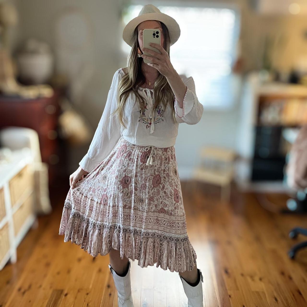 Spell Zahara pink and white Rosewater boho midi. Depop