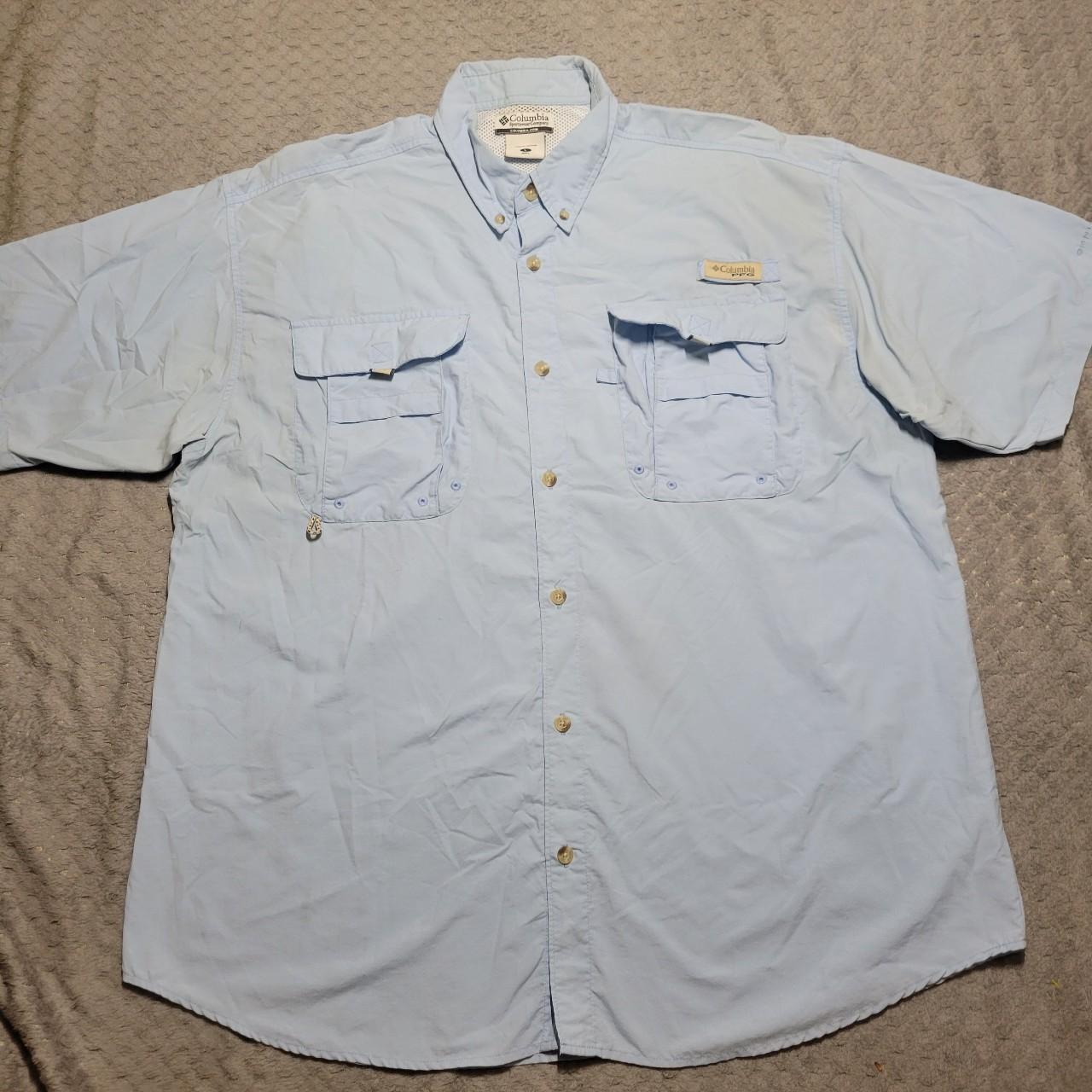 Columbia PFG Shirt Mens Large Blue Short Sleeve - Depop
