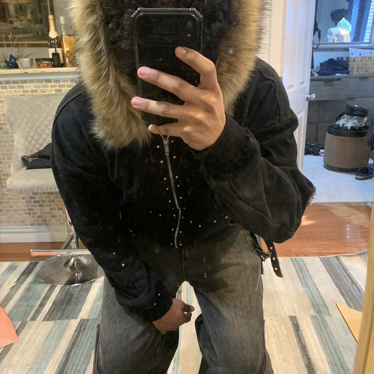 YAURI STUDDED FUR ARCHIVE ZIP UP HOODIE Personal | Depop
