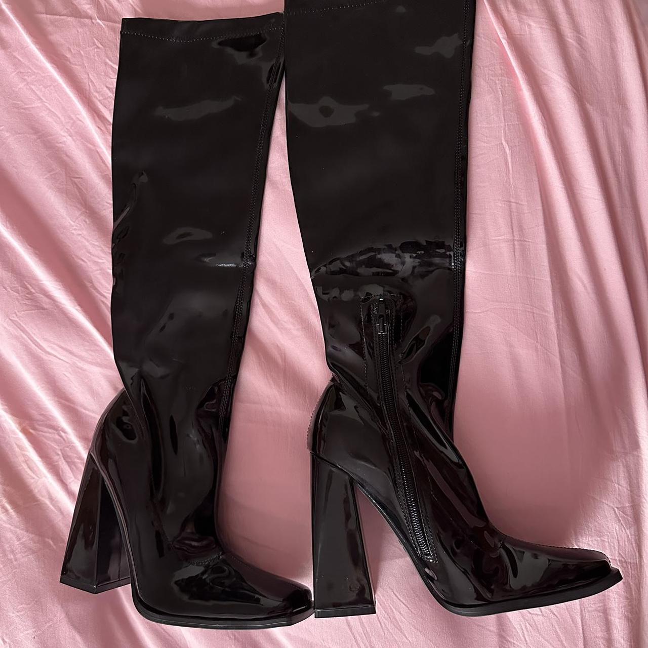 Patent Leather knee high boots Size 7 brand new... - Depop