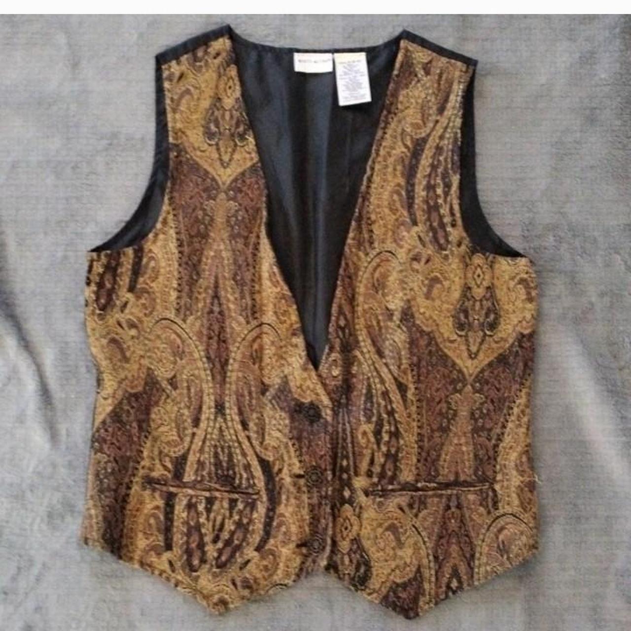 90s Y2K Cottage Vest, Brown & Gold, Women's Medium... - Depop